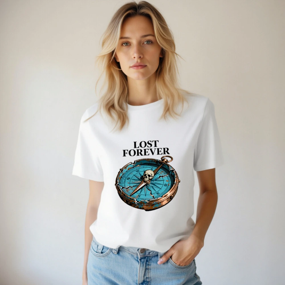 Lost Forever Compass Skull T-Shirt - Unisex Organic Cotton Tee - Image 4