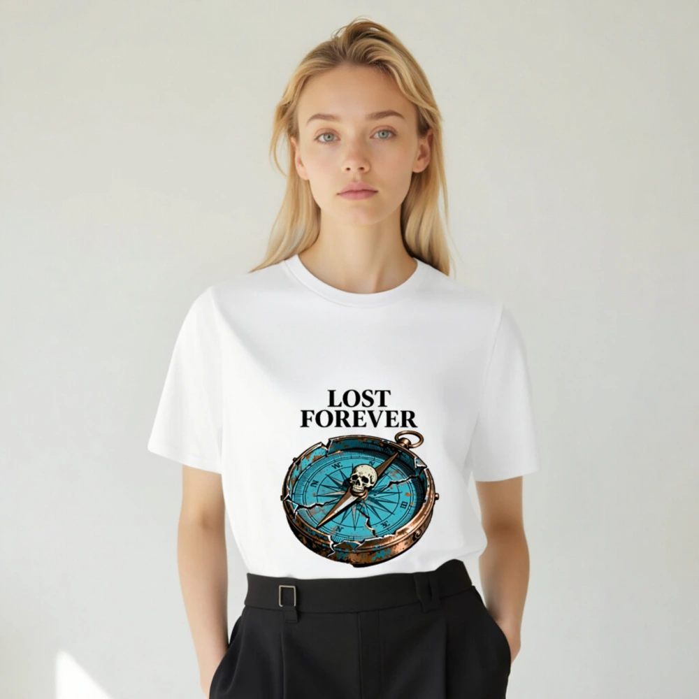 Lost Forever Compass Skull T-Shirt - Unisex Organic Cotton Tee - Image 5