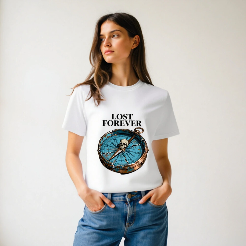 Lost Forever Compass Skull T-Shirt - Unisex Organic Cotton Tee - Image 6