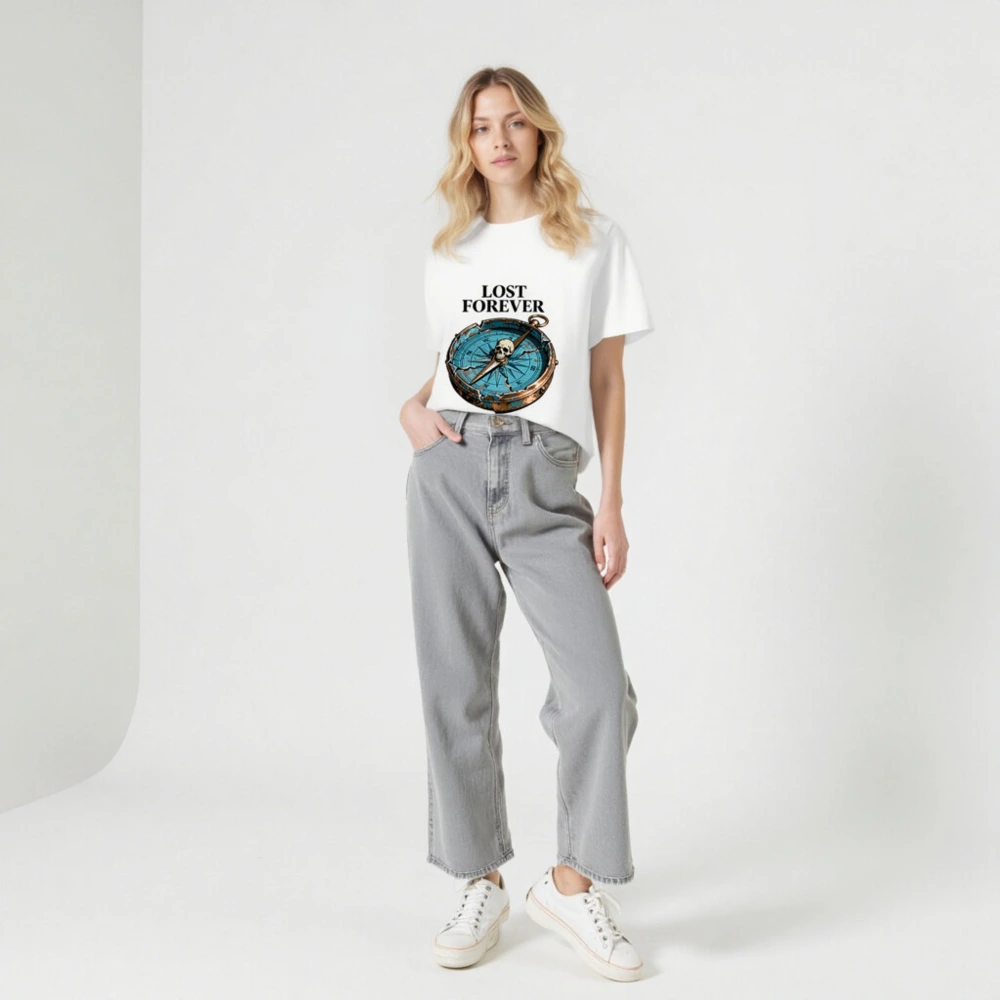 Lost Forever Compass Skull T-Shirt - Unisex Organic Cotton Tee - Image 7