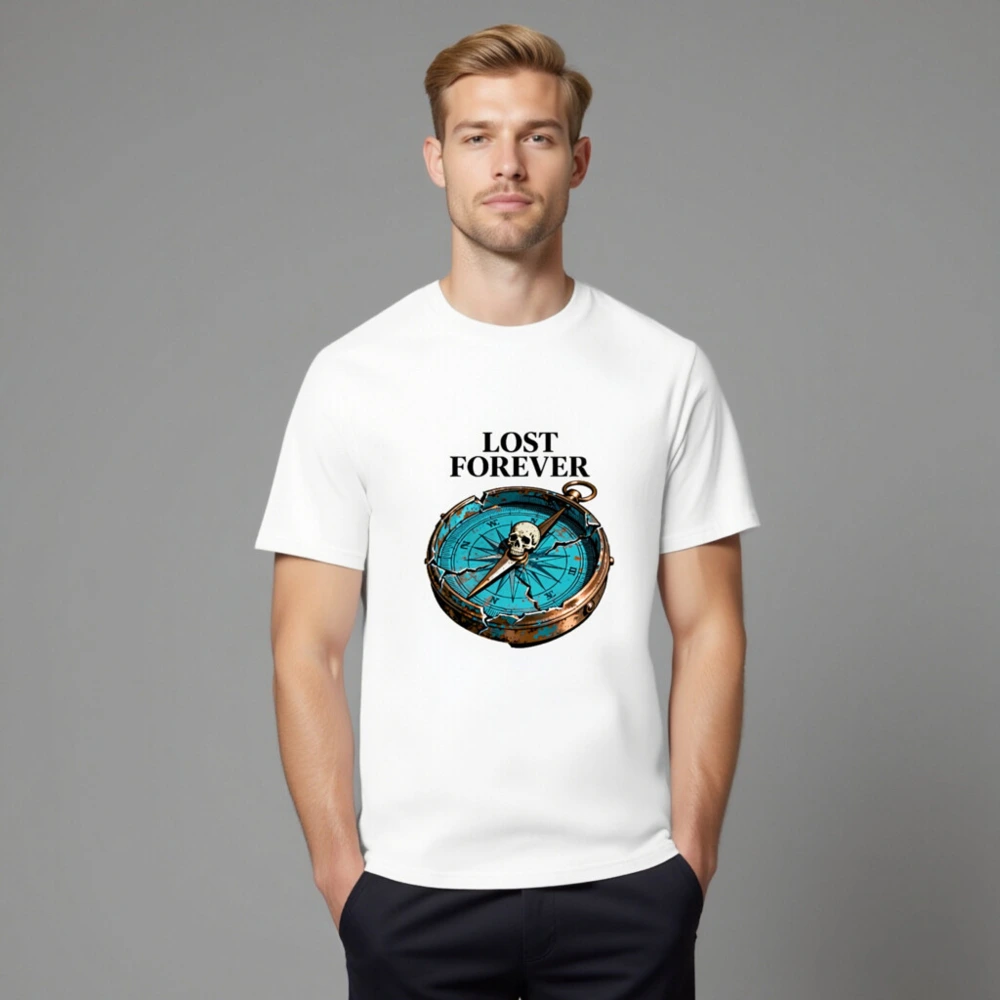 Lost Forever Compass Skull T-Shirt - Unisex Organic Cotton Tee - Image 8