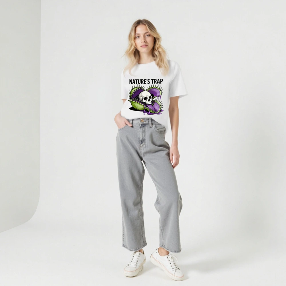 Nature's Trap T-Shirt - Unisex Organic Cotton Tee with Skull & Venus Flytrap Design - Image 7