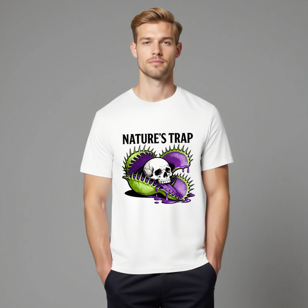 Nature's Trap T-Shirt - Unisex Organic Cotton Tee with Skull & Venus Flytrap Design - Image 8