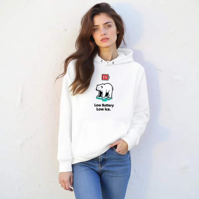 Unisex Eco Hoodie - Low Battery, Low Ice Polar Bear Design | 1% Battery Icon - Image 5