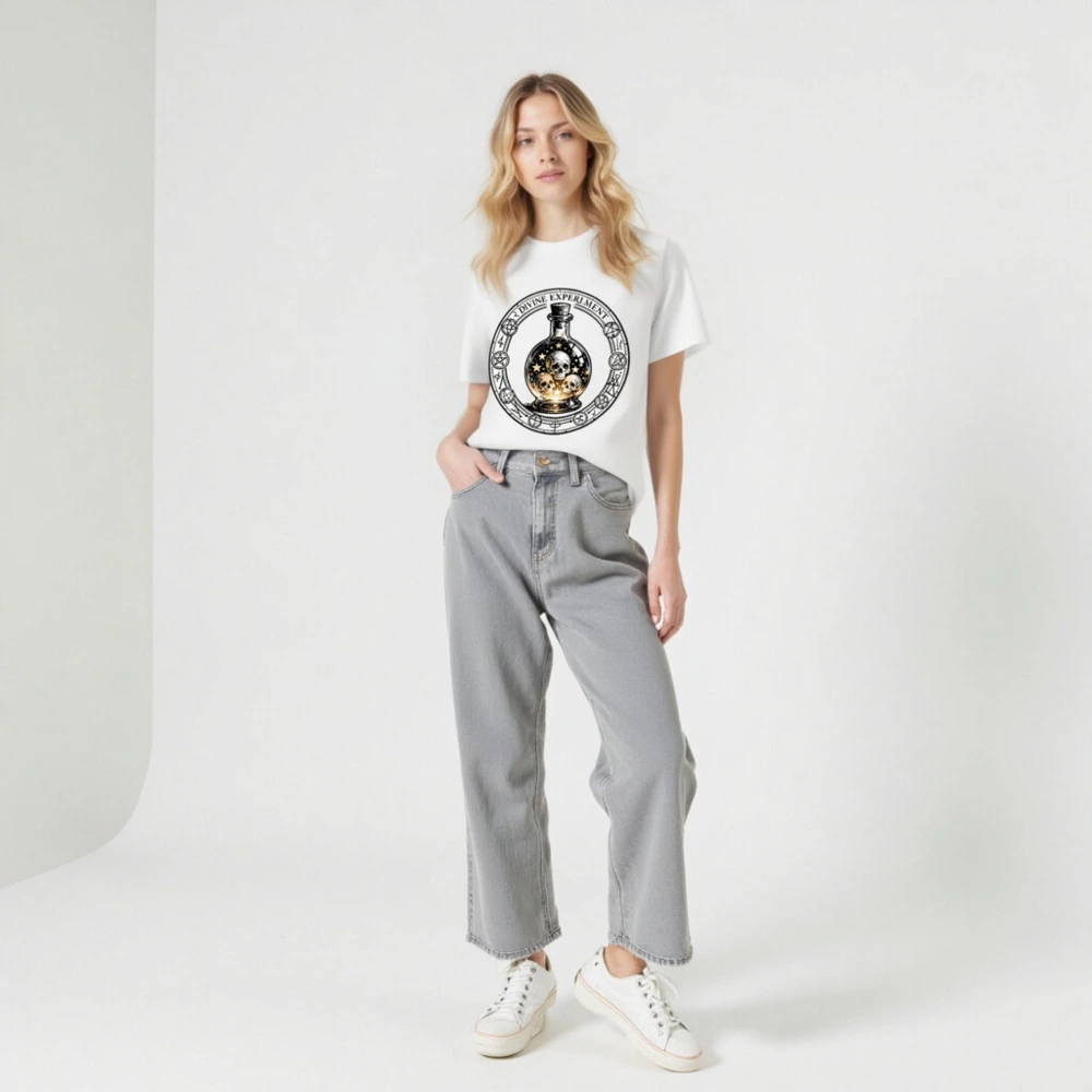 Divine Experiment T-Shirt - Unisex Organic Cotton Tee with Skull & Star Bottle Design - Image 7
