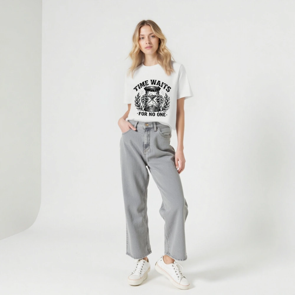 Unisex Organic Cotton T-Shirt - Time Waits For No One Hourglass Skull Design - Image 7