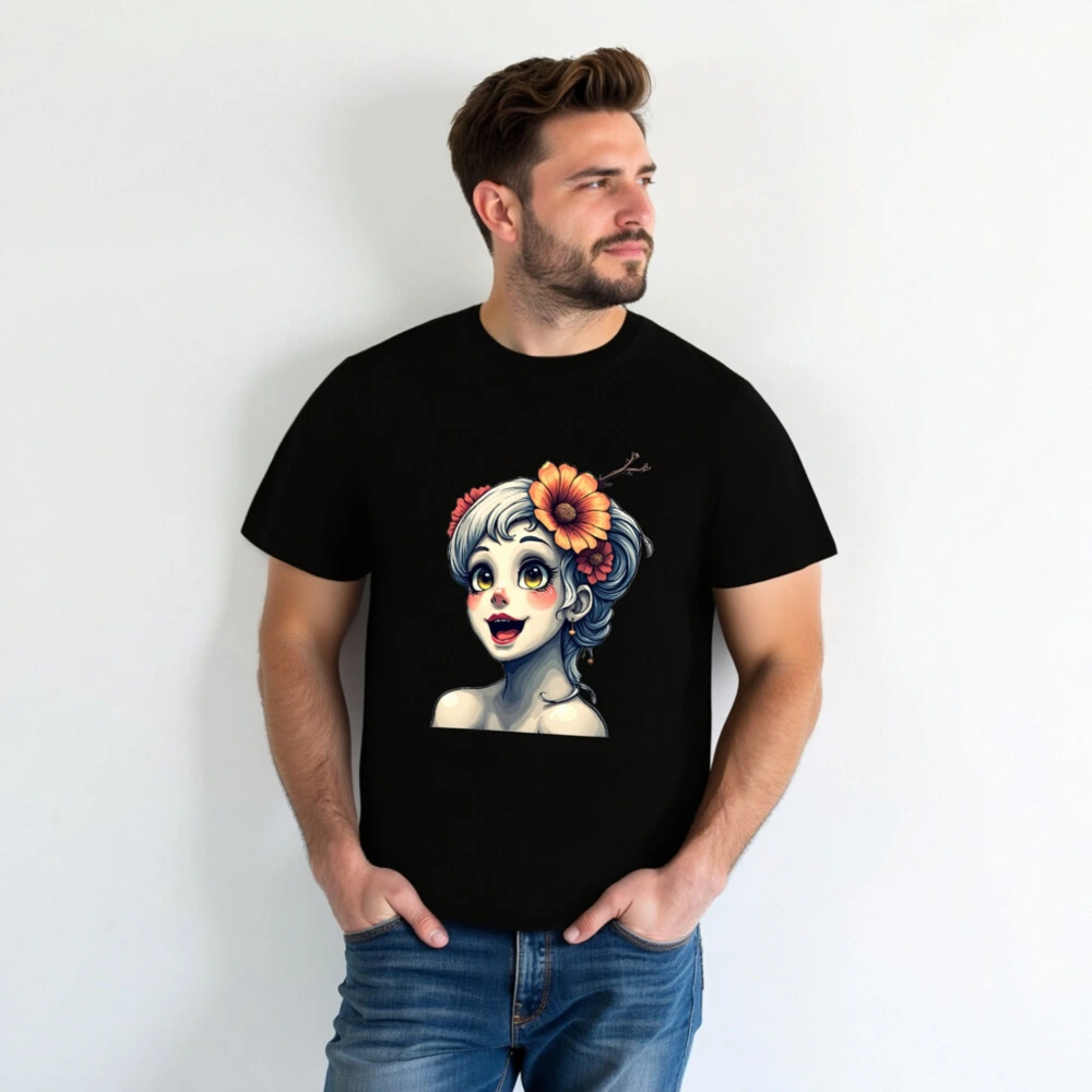 Unisex Organic Cotton T-Shirt with Floral Girl Art Design - Image 3