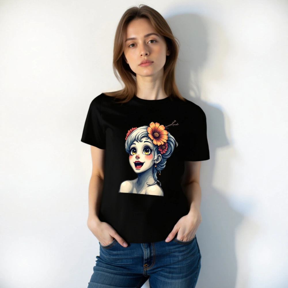 Unisex Organic Cotton T-Shirt with Floral Girl Art Design - Image 4