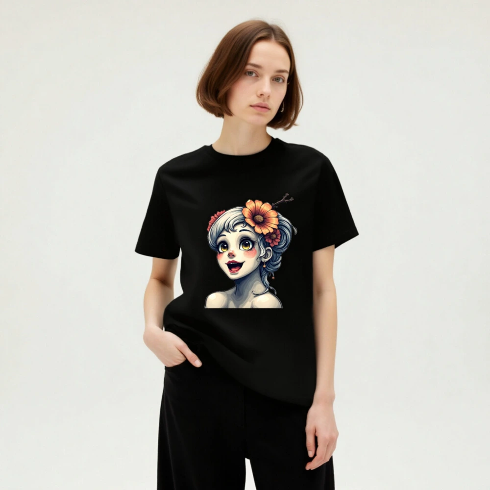 Unisex Organic Cotton T-Shirt with Floral Girl Art Design - Image 5