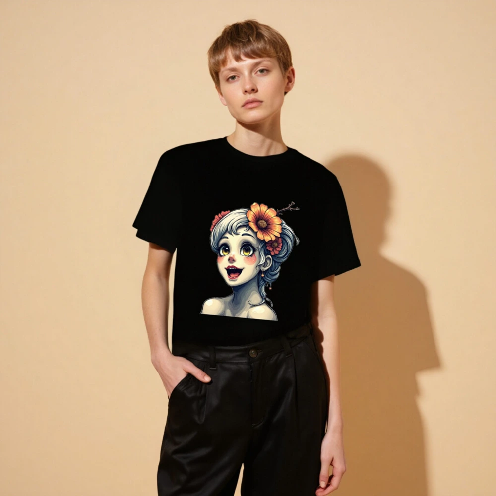 Unisex Organic Cotton T-Shirt with Floral Girl Art Design - Image 6