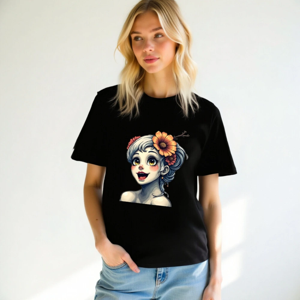 Unisex Organic Cotton T-Shirt with Floral Girl Art Design - Image 7