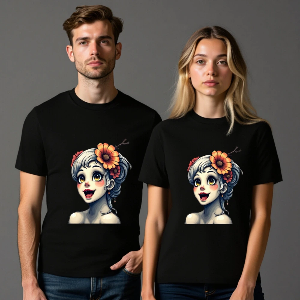 Unisex Organic Cotton T-Shirt with Floral Girl Art Design - Image 8