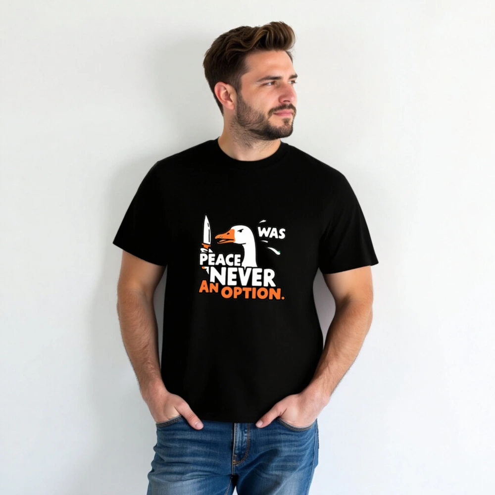 Unisex Organic Cotton T-Shirt | Peace Was Never an Option Goose Graphic Tee - Image 3