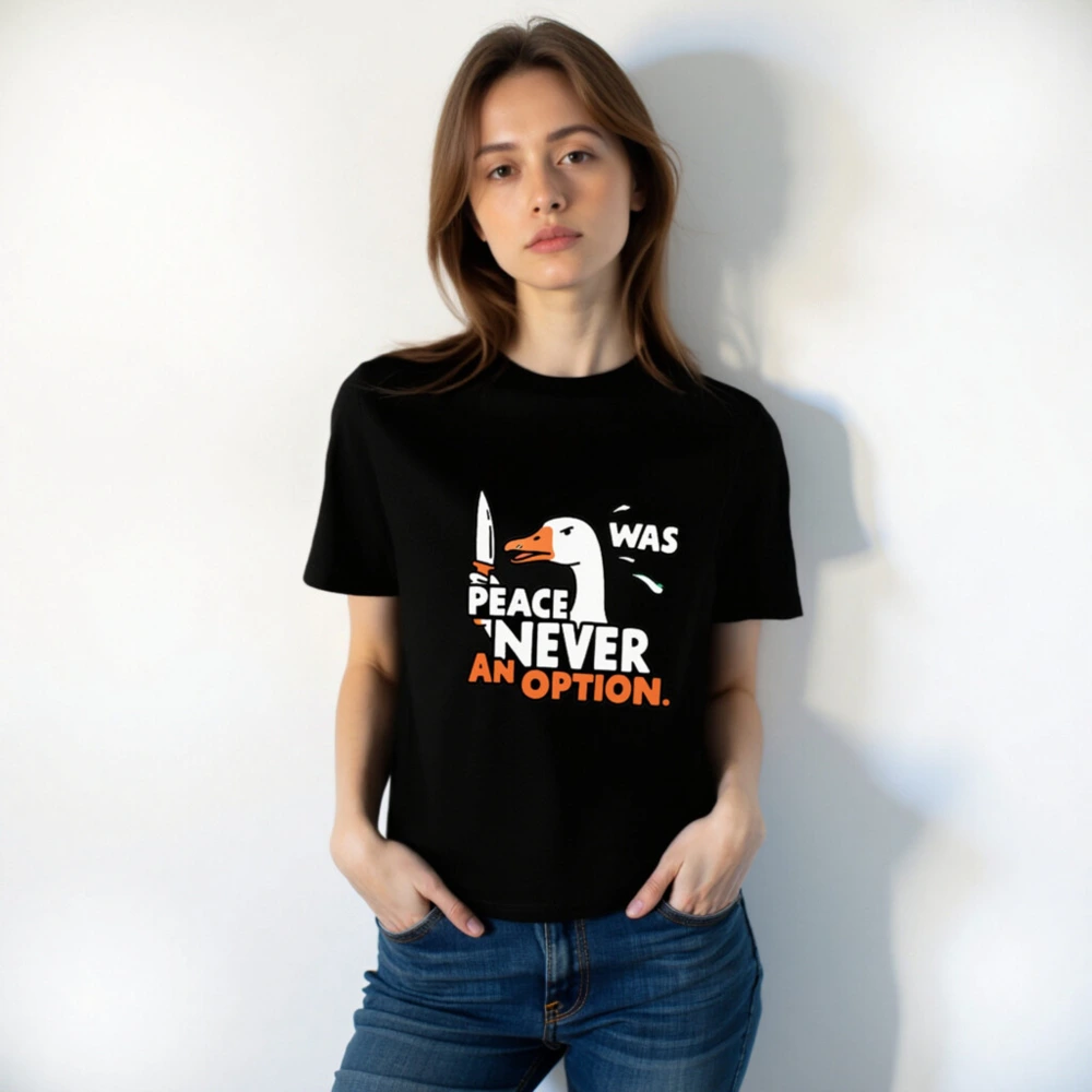 Unisex Organic Cotton T-Shirt | Peace Was Never an Option Goose Graphic Tee - Image 4