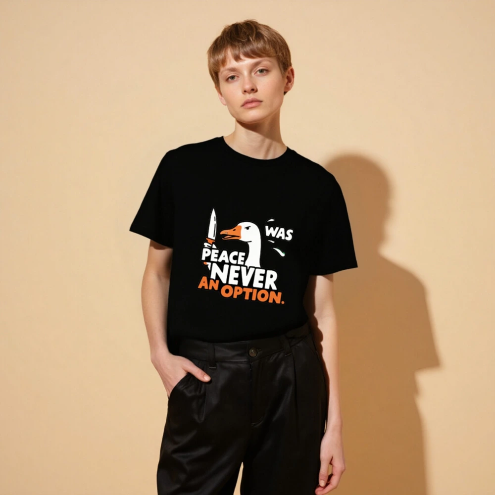 Unisex Organic Cotton T-Shirt | Peace Was Never an Option Goose Graphic Tee - Image 6