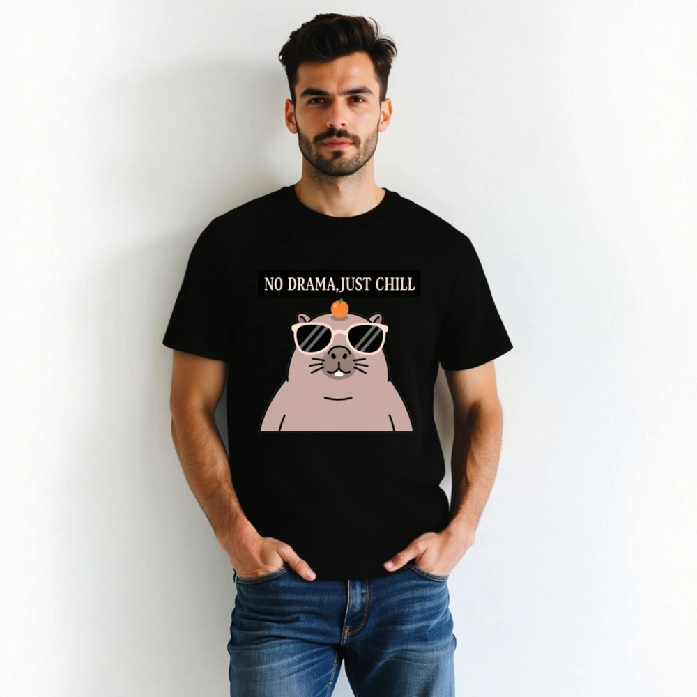 Unisex Organic Cotton T-Shirt - 'No Drama, Just Chill' Guinea Pig Graphic Tee - Image 2