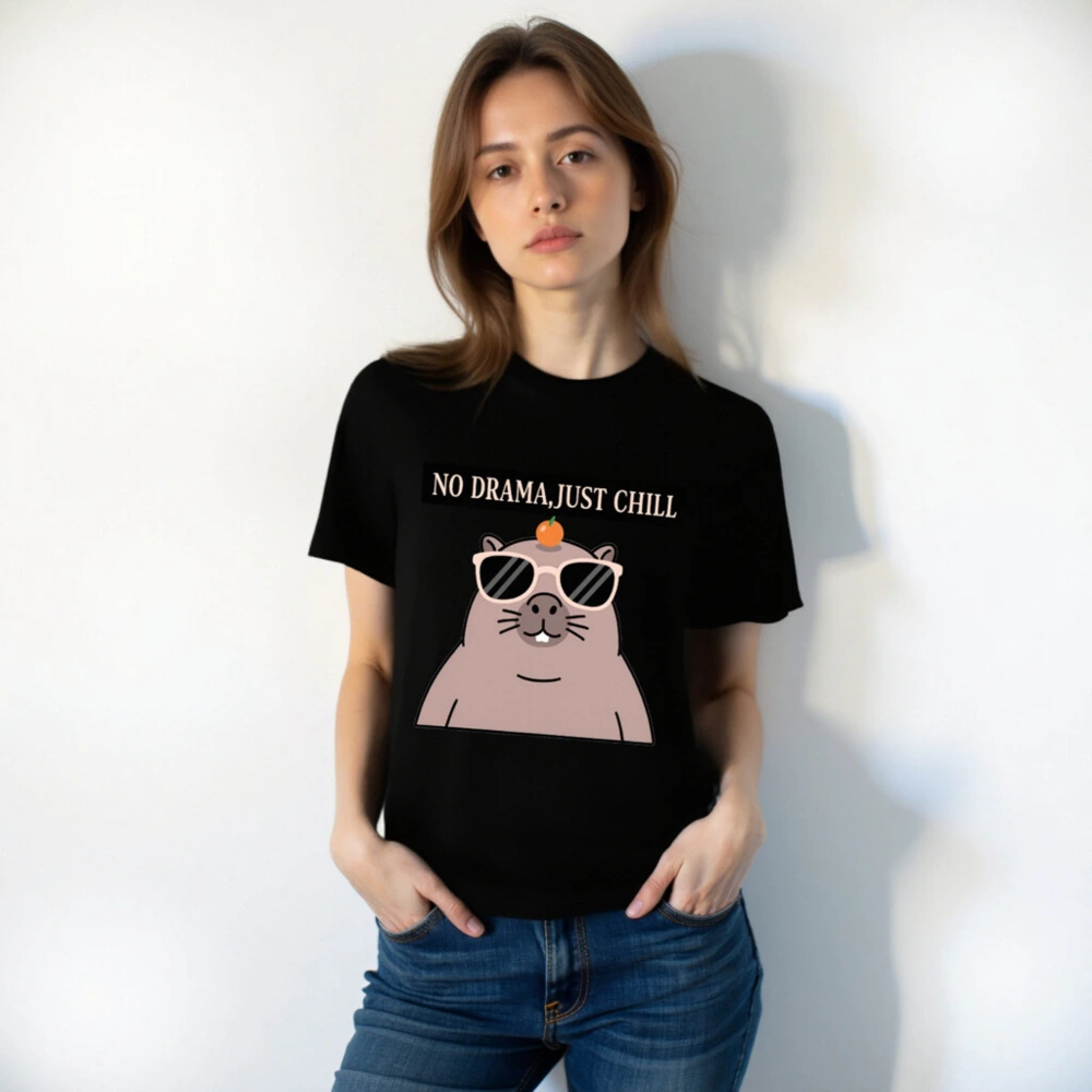 Unisex Organic Cotton T-Shirt - 'No Drama, Just Chill' Guinea Pig Graphic Tee - Image 3