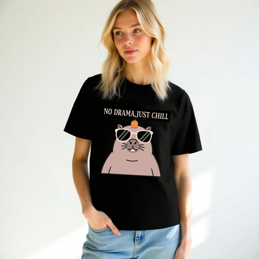 Unisex Organic Cotton T-Shirt - 'No Drama, Just Chill' Guinea Pig Graphic Tee - Image 6