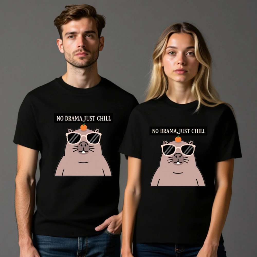 Unisex Organic Cotton T-Shirt - 'No Drama, Just Chill' Guinea Pig Graphic Tee - Image 7
