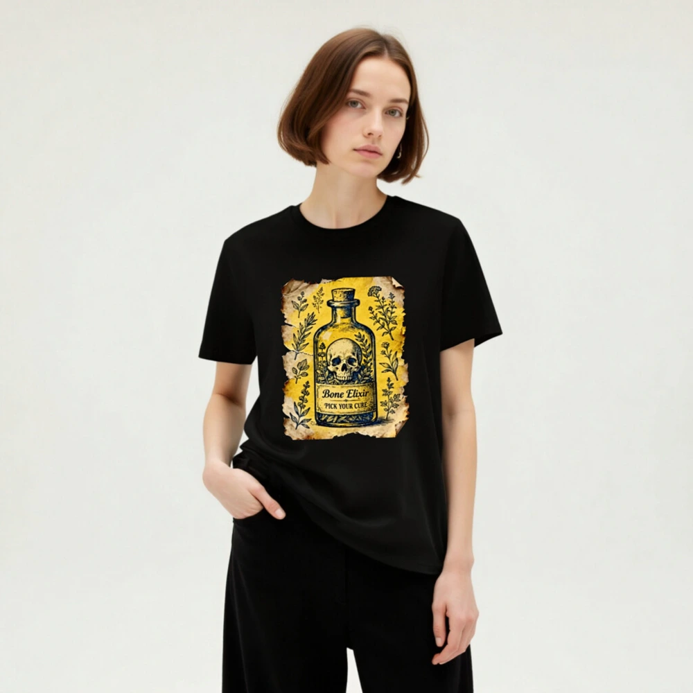 Bone Elixir T-Shirt - Unisex Organic Cotton Tee with Vintage Skull & Herb Art - Image 5