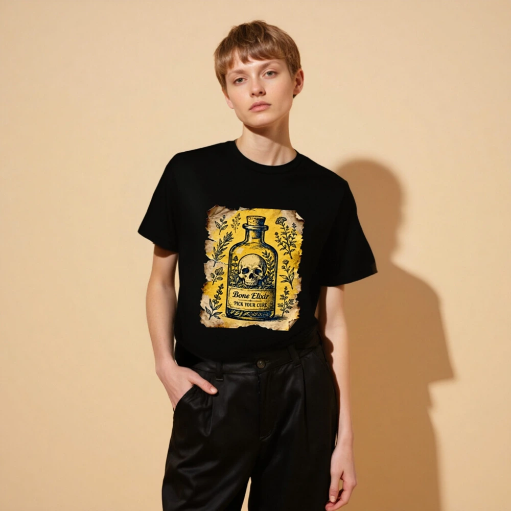 Bone Elixir T-Shirt - Unisex Organic Cotton Tee with Vintage Skull & Herb Art - Image 6