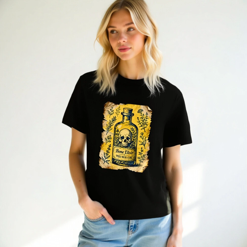 Bone Elixir T-Shirt - Unisex Organic Cotton Tee with Vintage Skull & Herb Art - Image 7