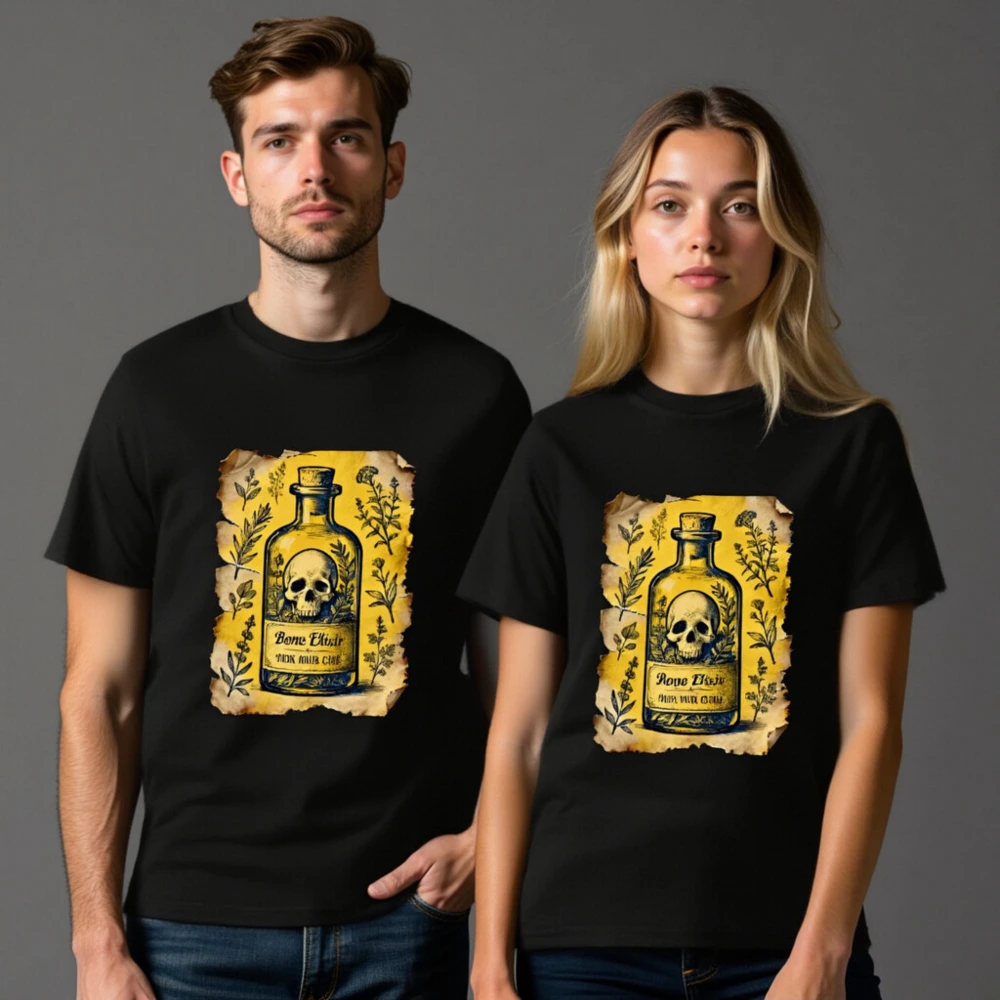 Bone Elixir T-Shirt - Unisex Organic Cotton Tee with Vintage Skull & Herb Art - Image 8