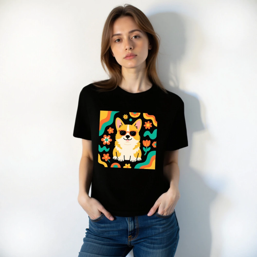 Unisex Corgi Sunflower T-Shirt - Retro Floral Dog Graphic Tee - Image 4