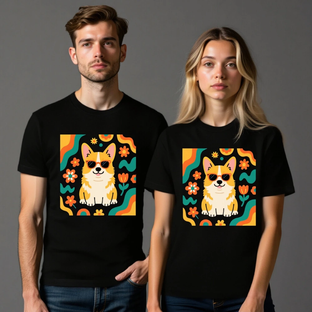 Unisex Corgi Sunflower T-Shirt - Retro Floral Dog Graphic Tee - Image 8