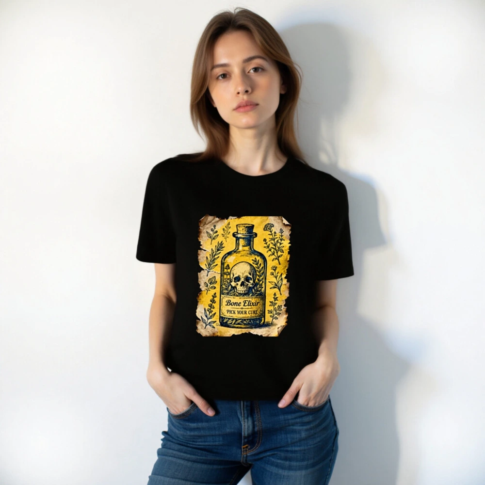 Bone Elixir T-Shirt | Unisex Staple Tee with Vintage Skull & Herb Art - Image 3