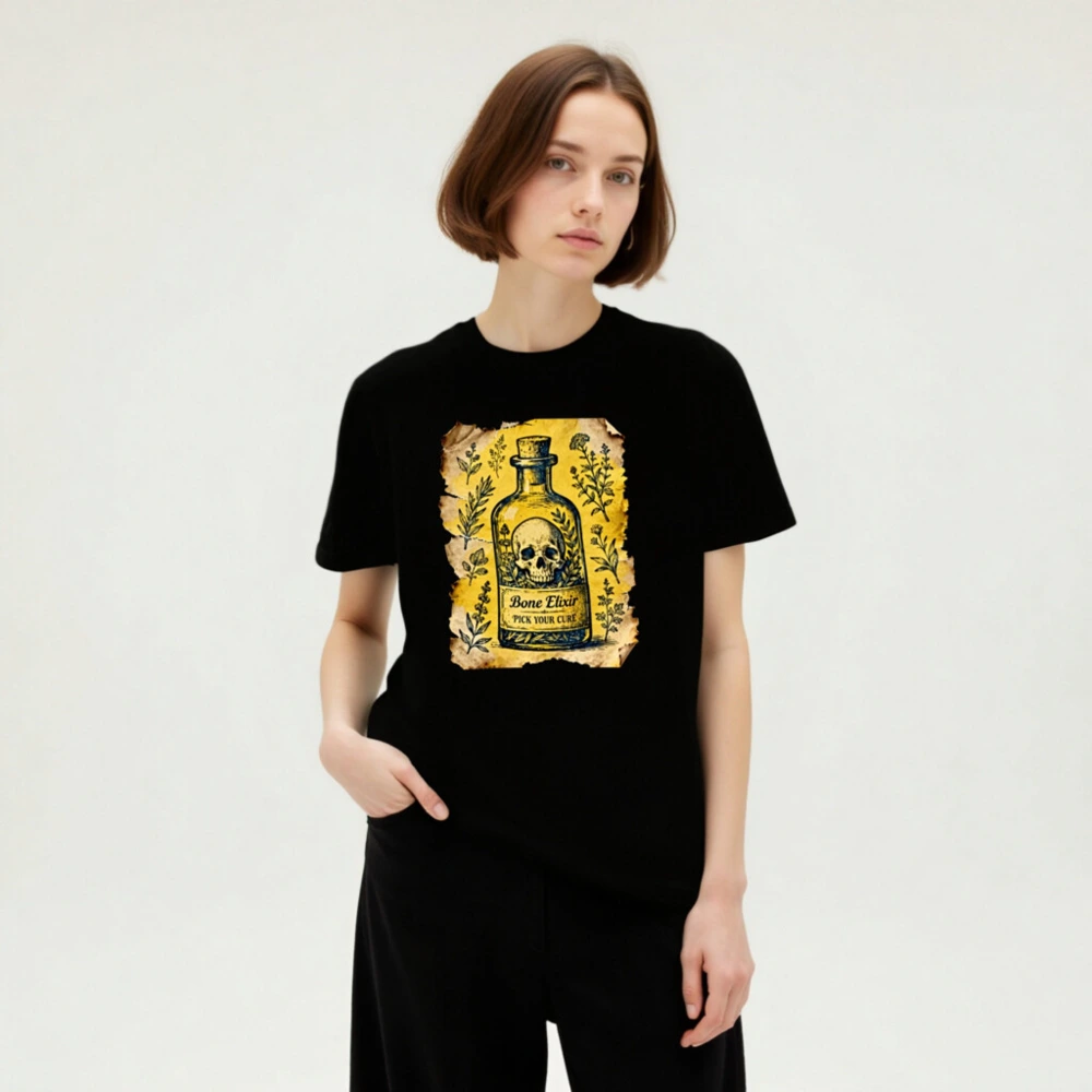 Bone Elixir T-Shirt | Unisex Staple Tee with Vintage Skull & Herb Art - Image 4
