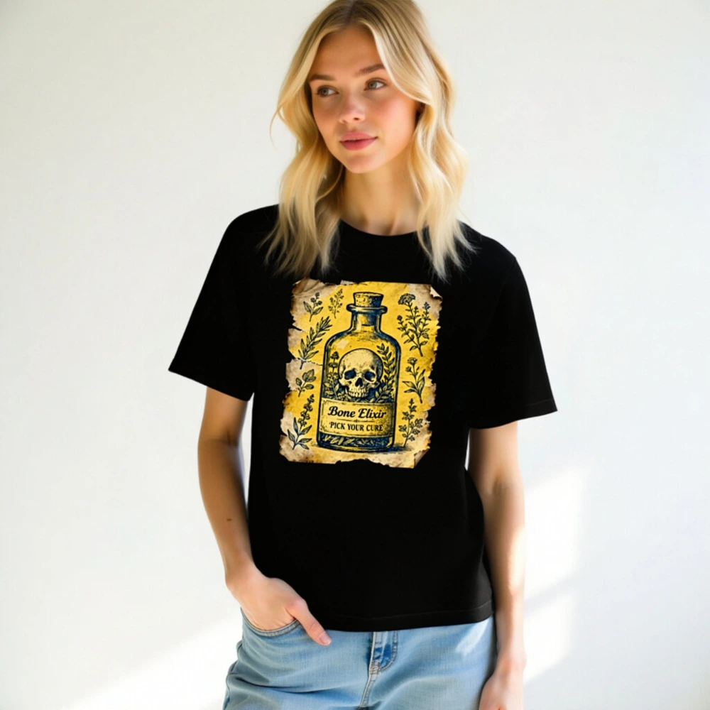 Bone Elixir T-Shirt | Unisex Staple Tee with Vintage Skull & Herb Art - Image 6