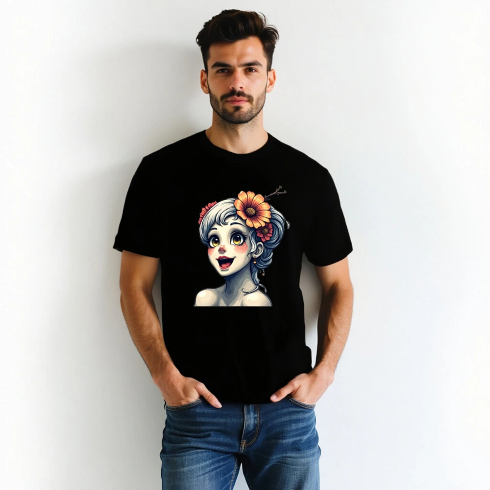 Unisex Staple T-Shirt with Floral Girl Illustration - Comfortable Cotton Tee - Image 2