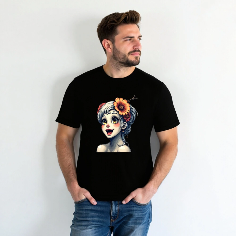 Unisex Staple T-Shirt with Floral Girl Illustration - Comfortable Cotton Tee - Image 3