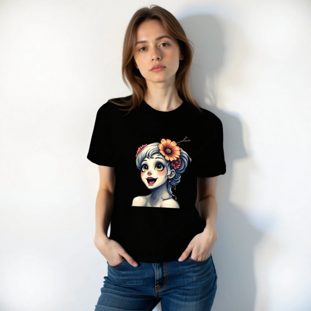 Unisex Staple T-Shirt with Floral Girl Illustration - Comfortable Cotton Tee - Image 4
