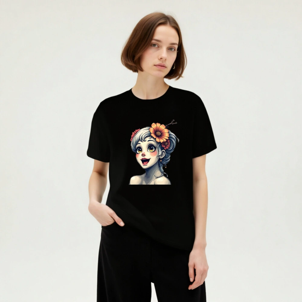 Unisex Staple T-Shirt with Floral Girl Illustration - Comfortable Cotton Tee - Image 5