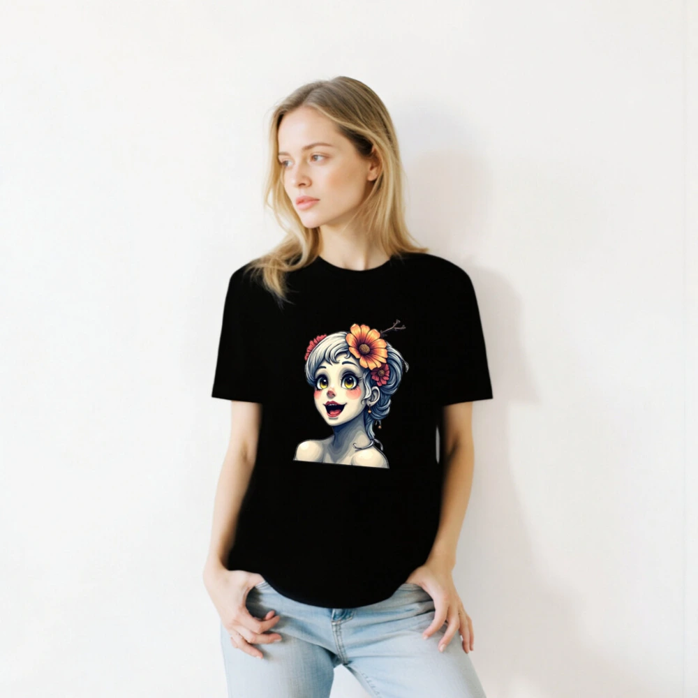 Unisex Staple T-Shirt with Floral Girl Illustration - Comfortable Cotton Tee - Image 6