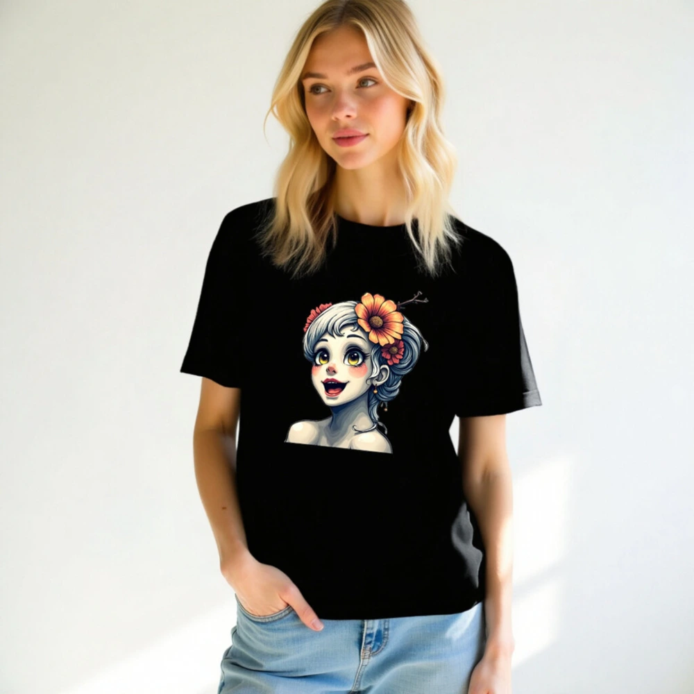 Unisex Staple T-Shirt with Floral Girl Illustration - Comfortable Cotton Tee - Image 7