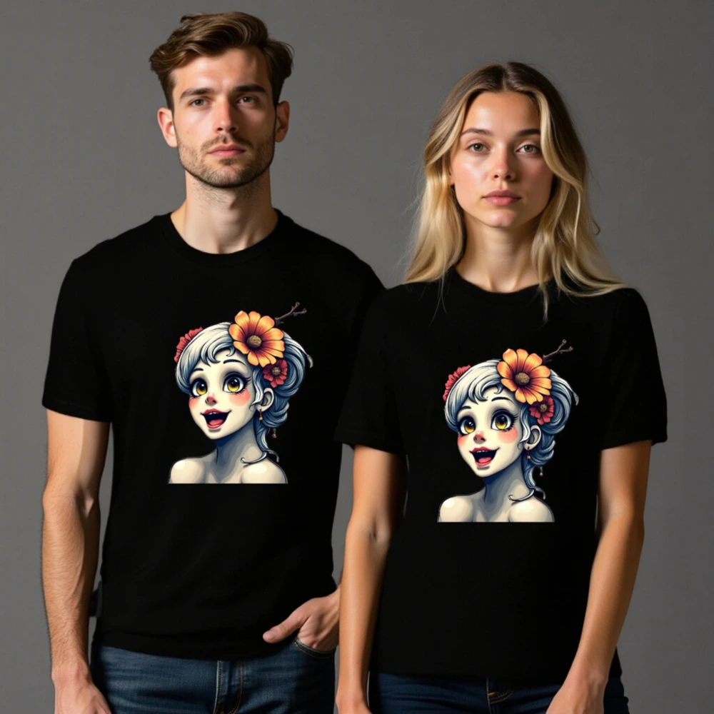 Unisex Staple T-Shirt with Floral Girl Illustration - Comfortable Cotton Tee - Image 8