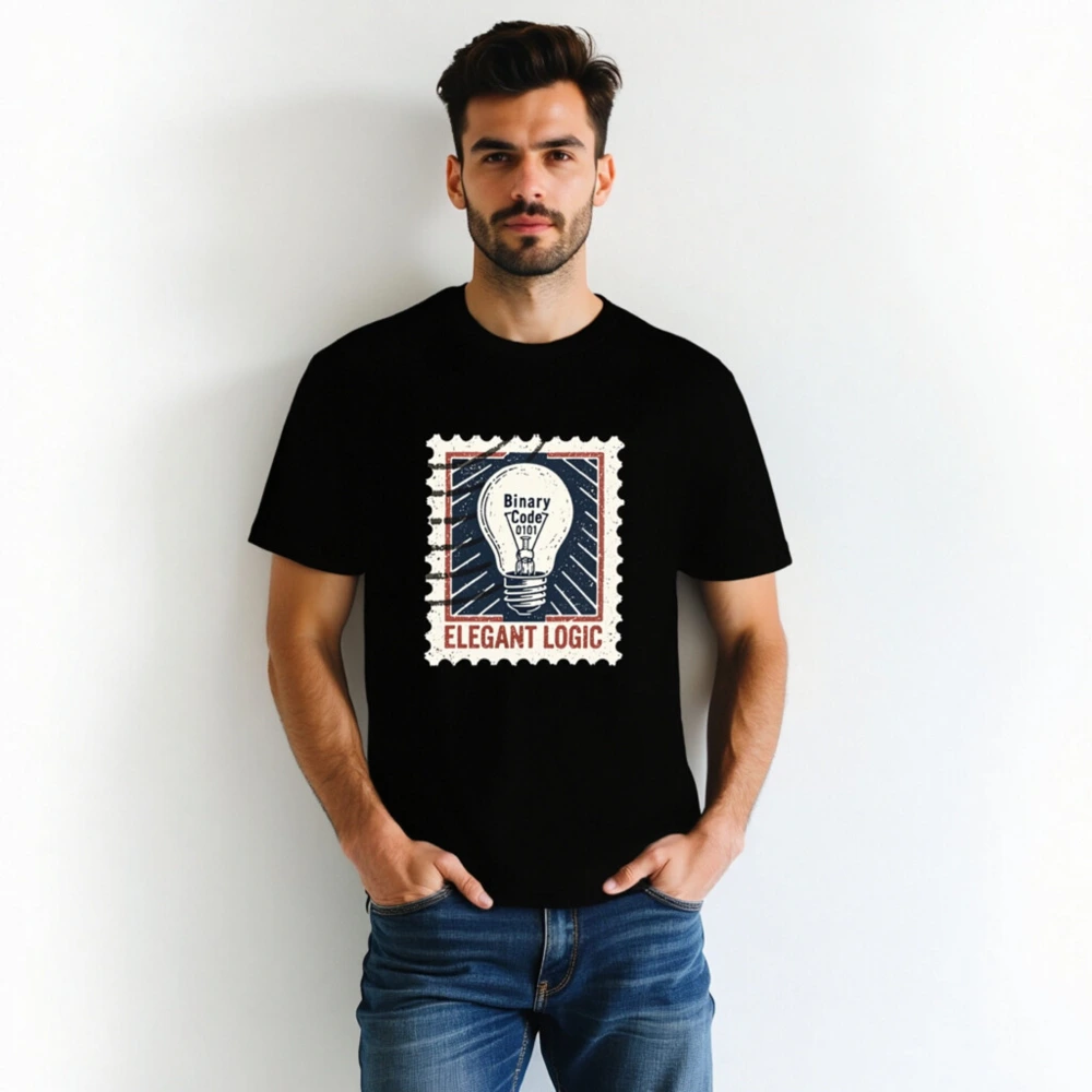 Unisex Staple T-Shirt - Elegant Logic Light Bulb Design, Binary Code 0101 - Image 2