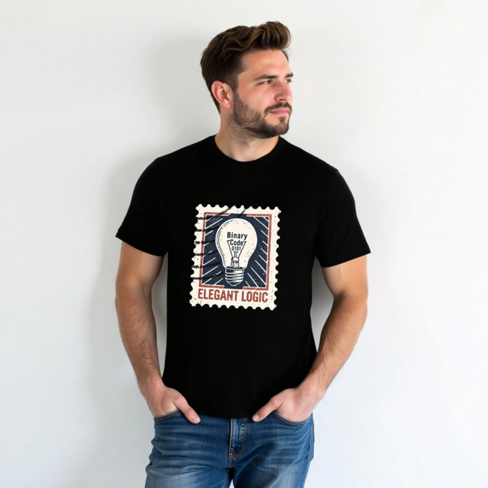 Unisex Staple T-Shirt - Elegant Logic Light Bulb Design, Binary Code 0101 - Image 3