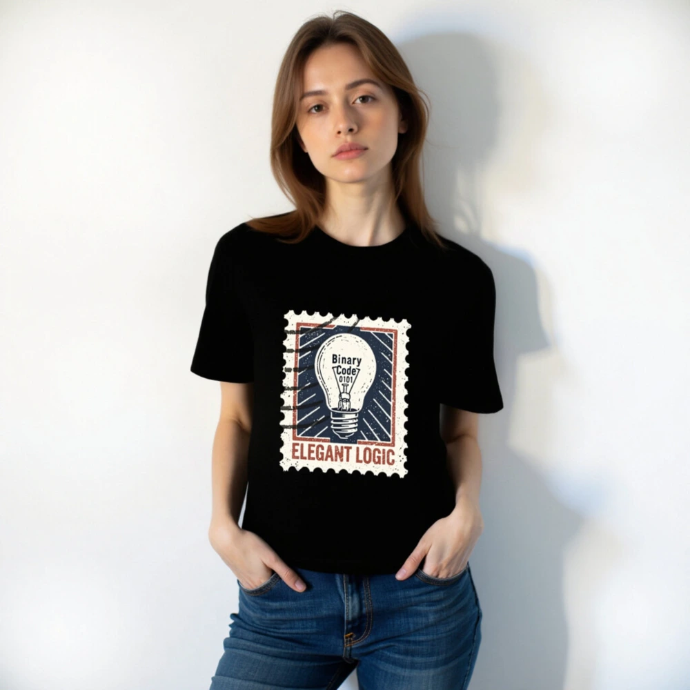 Unisex Staple T-Shirt - Elegant Logic Light Bulb Design, Binary Code 0101 - Image 4