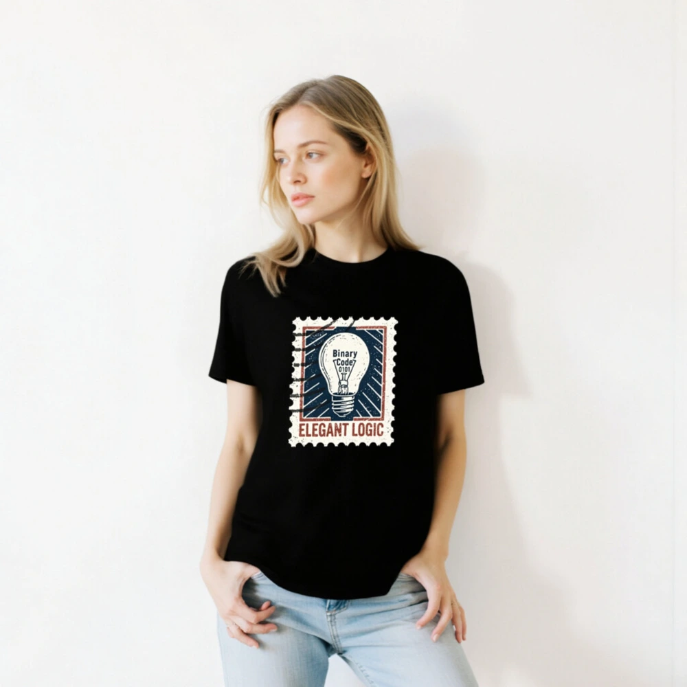 Unisex Staple T-Shirt - Elegant Logic Light Bulb Design, Binary Code 0101 - Image 6