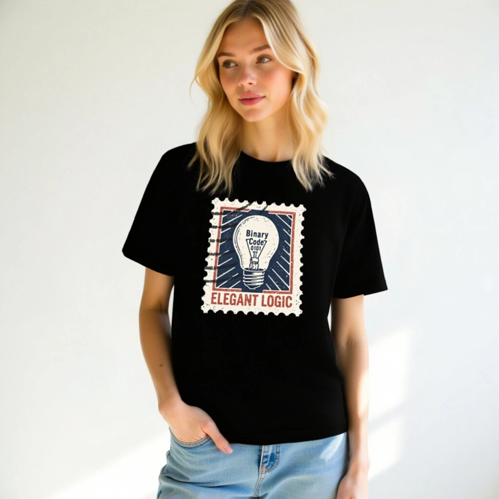 Unisex Staple T-Shirt - Elegant Logic Light Bulb Design, Binary Code 0101 - Image 7