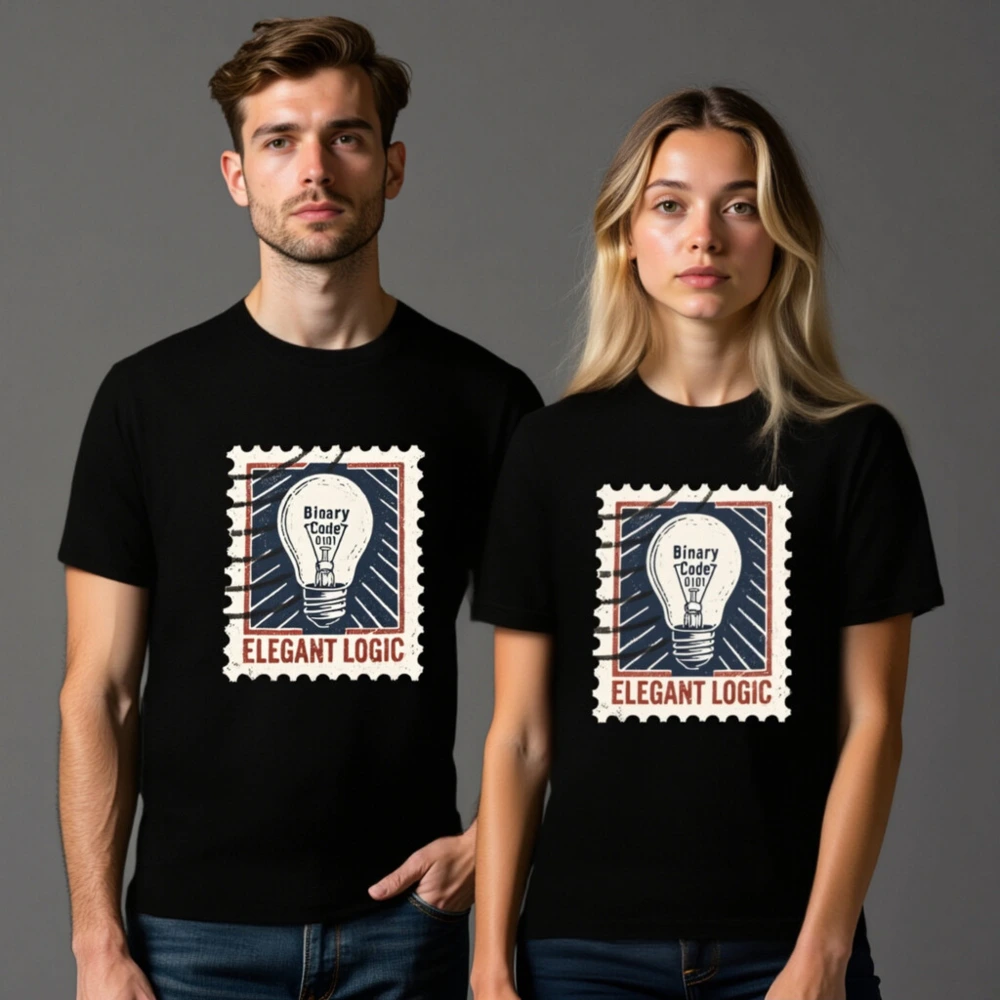 Unisex Staple T-Shirt - Elegant Logic Light Bulb Design, Binary Code 0101 - Image 8