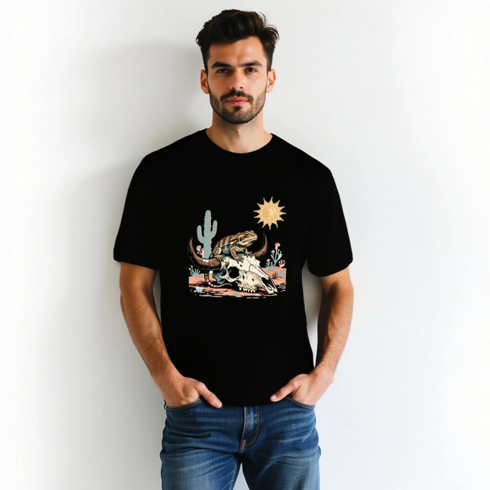 Desert Lizard on Buffalo Skull T-Shirt | Unisex Staple Tee - Image 2
