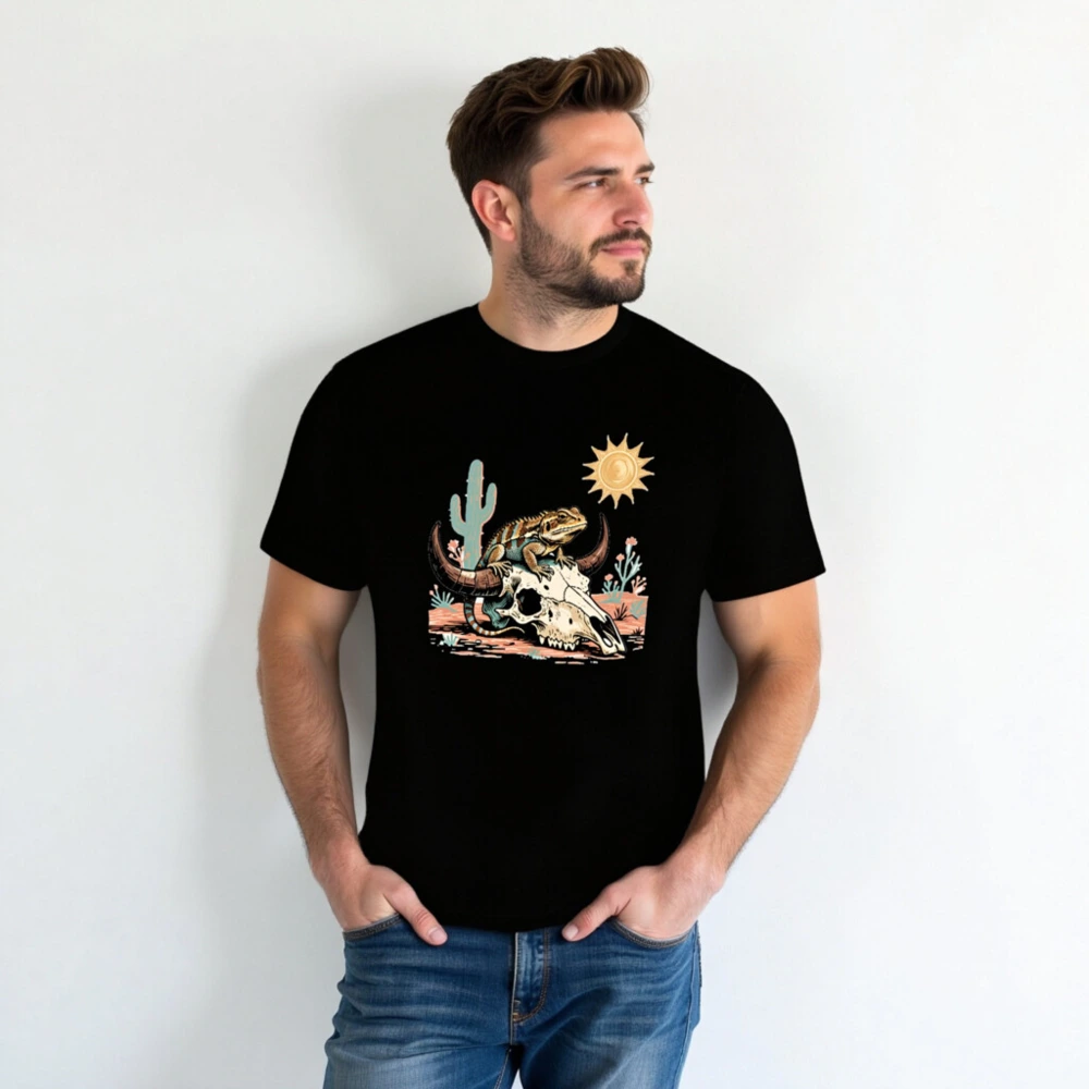 Desert Lizard on Buffalo Skull T-Shirt | Unisex Staple Tee - Image 3