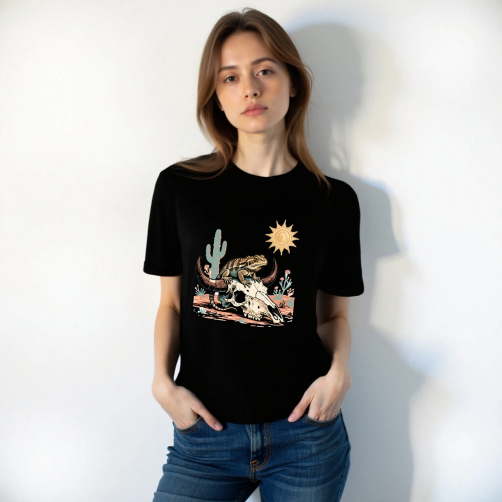 Desert Lizard on Buffalo Skull T-Shirt | Unisex Staple Tee - Image 4