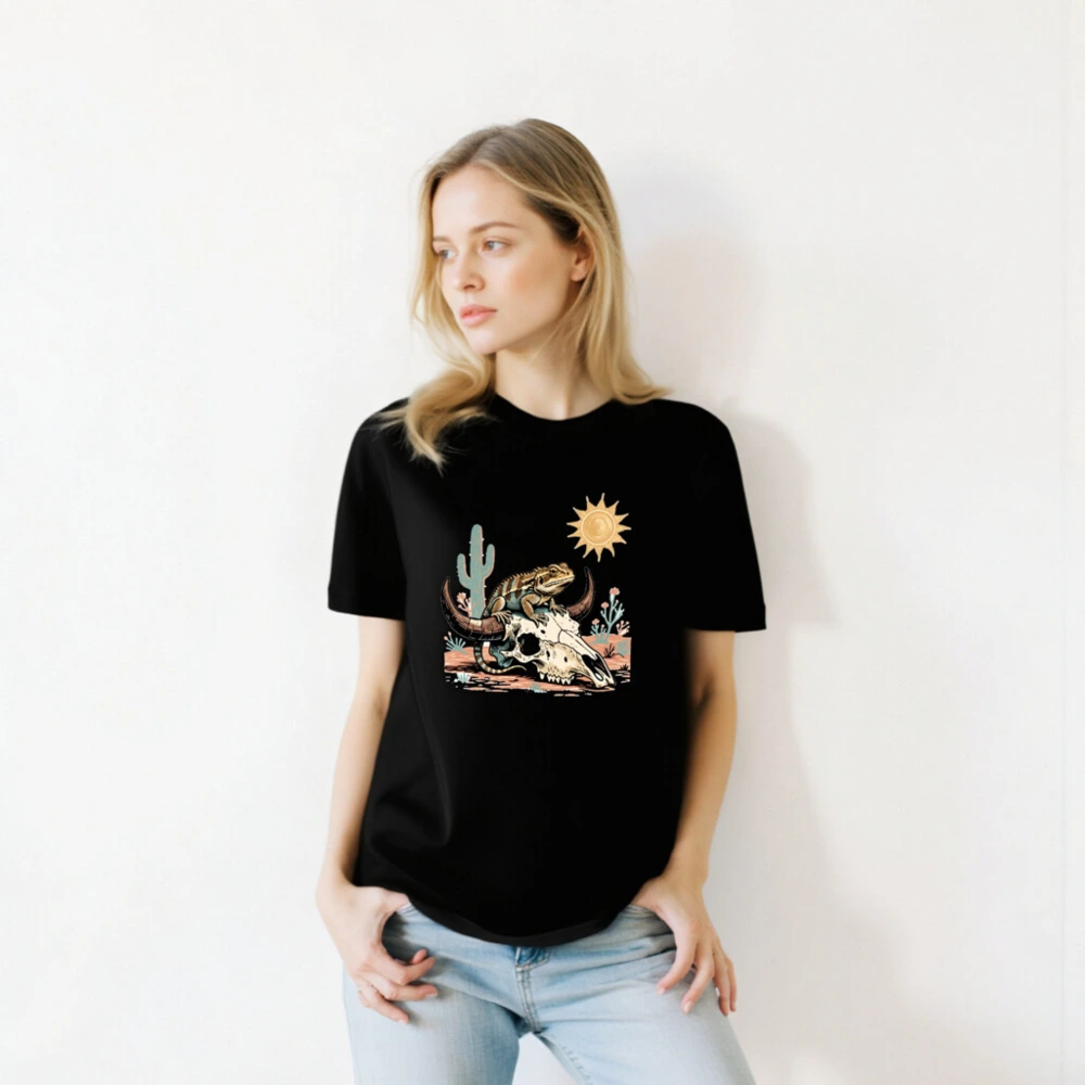 Desert Lizard on Buffalo Skull T-Shirt | Unisex Staple Tee - Image 6