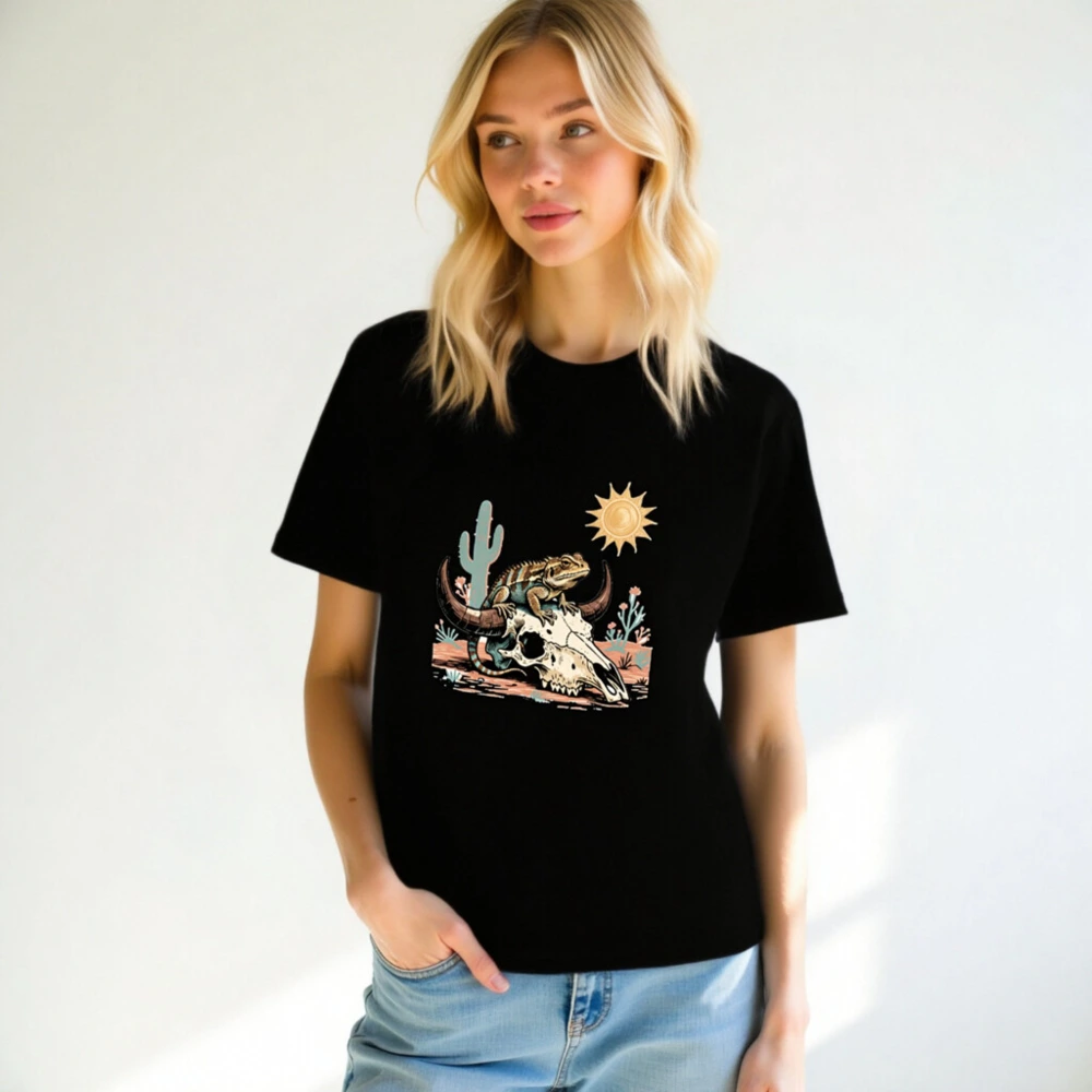 Desert Lizard on Buffalo Skull T-Shirt | Unisex Staple Tee - Image 7